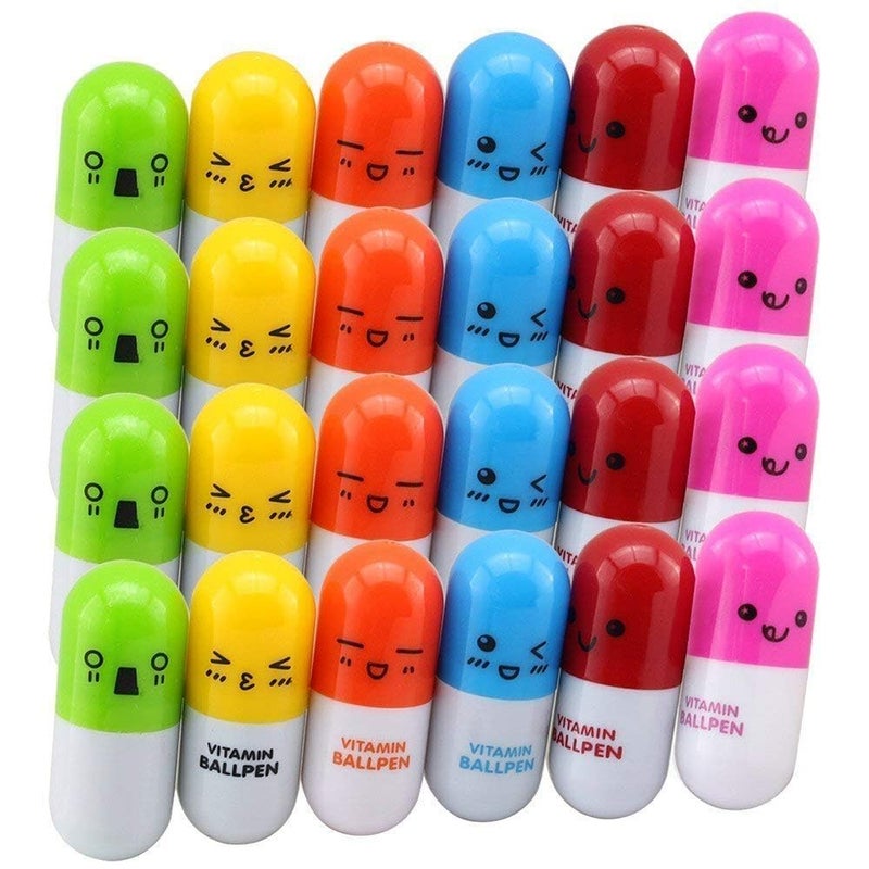 Rienar 24pcs Vitamin pill Ballpoint Pen, Novelty Retractable Gift Ball pen with Smiling Face Cute Cartoon Emotion - Image 2